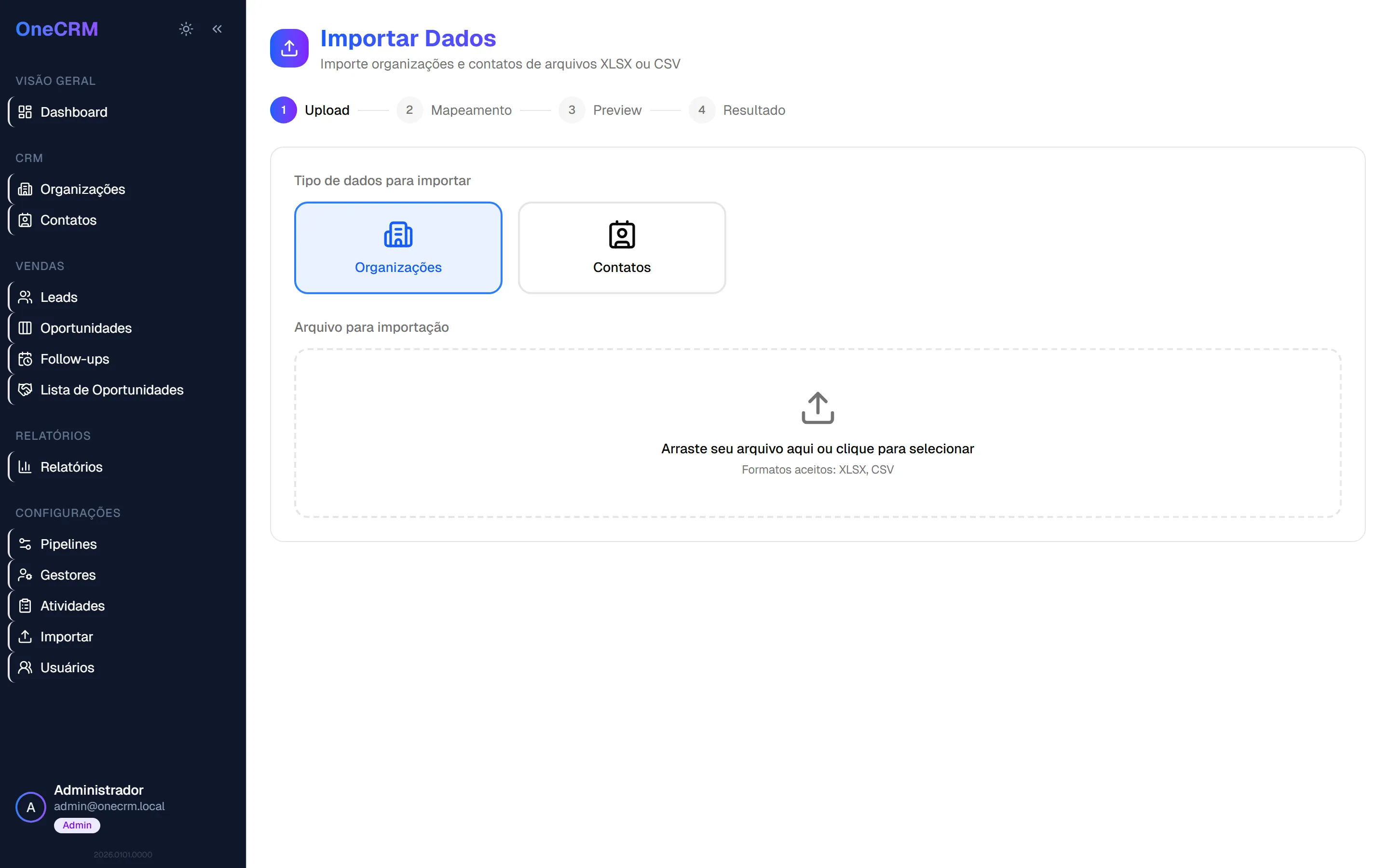 Importar — Upload
